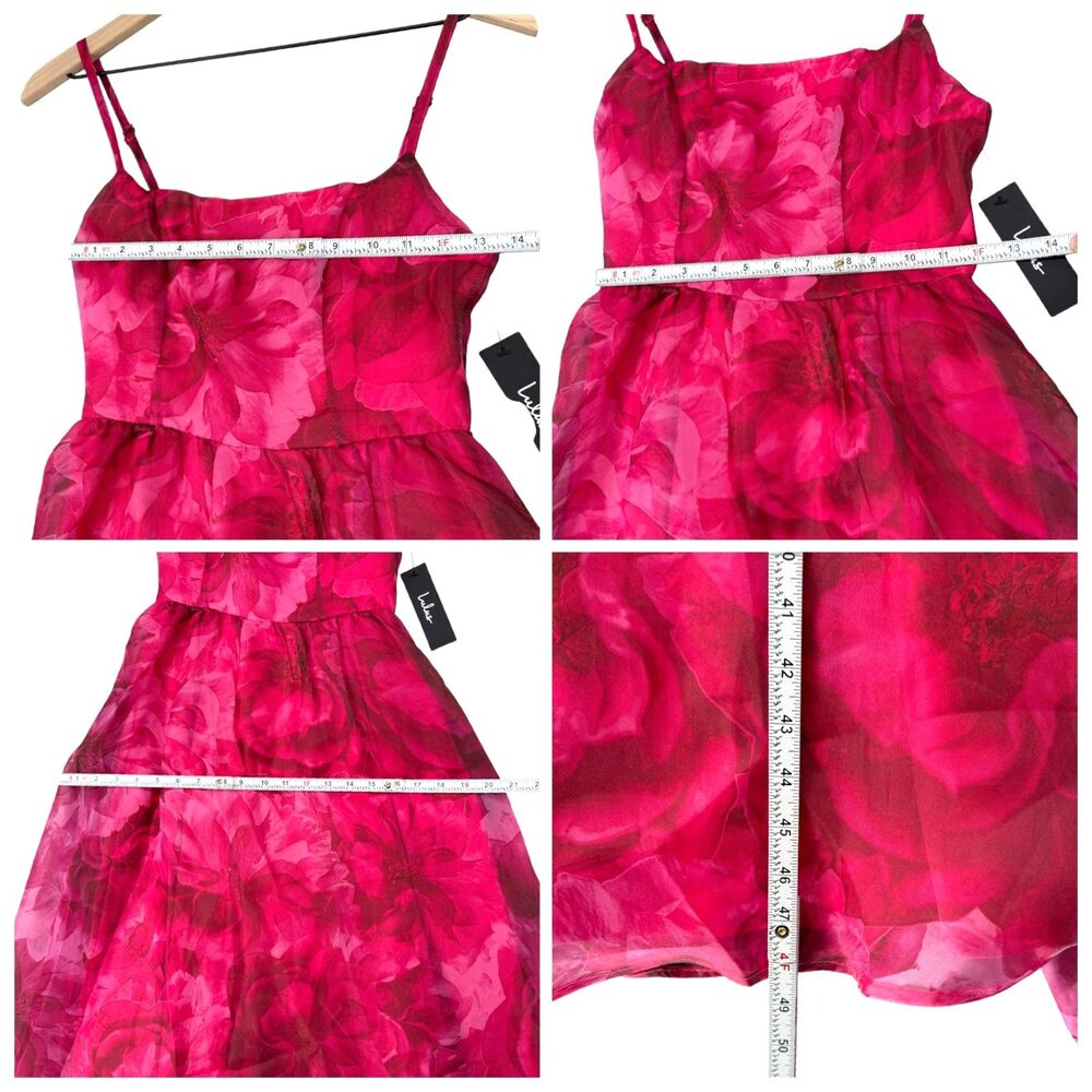 Lulus Floral Midi Dress XS Pink Organza Lace Up Back Lined Sleeveless Party EUC - Picture 6 of 12